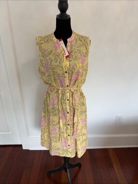 Margaritaville Yellow Floral Midi Dress with Pink Accents
